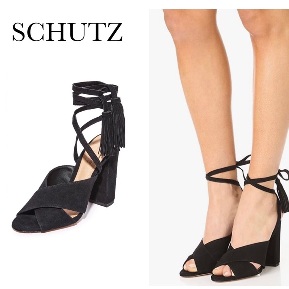 Shutz black suede Damila crisscross tie sandals - Picture 1 of 11